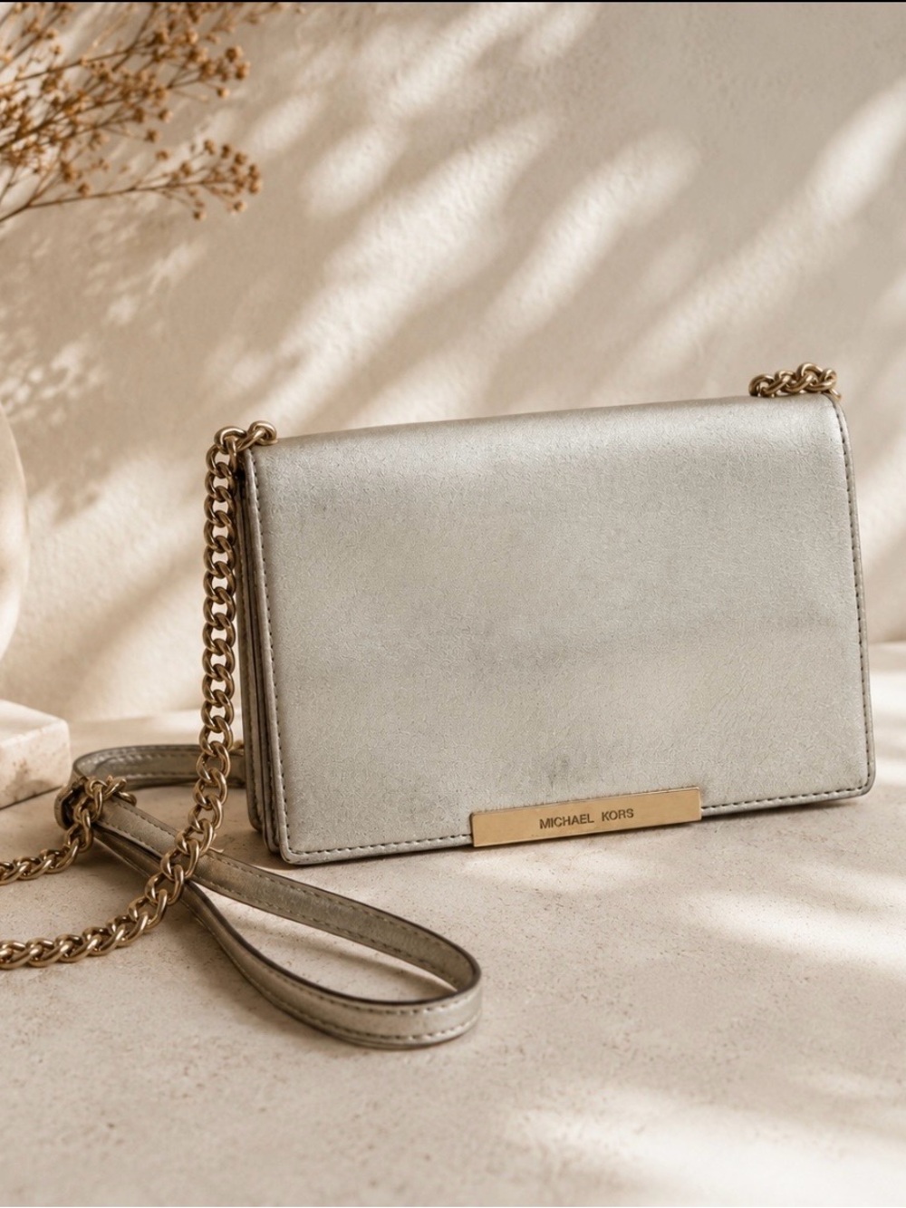 Michael Kors Metallic Gold Chain Crossbody Shoulder Bag Purse